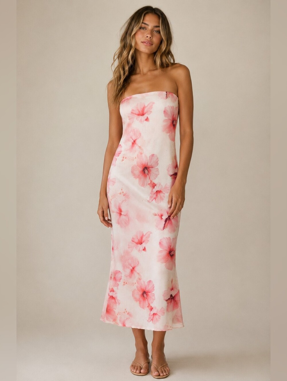 NWT See You Monday Floral Midi Dress Size L Pink Tropical Floral Strapless